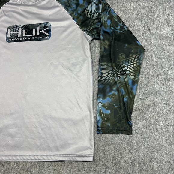 Huk Performance Fishing Shirt Mens M Gray Camo Raglan Long Sleeve Top Outdoors - Picture 7 of 16
